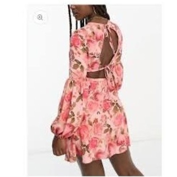 Miss Selfridge Womens Dress US 6 Pink Floral Ruffle Mini Long Sleeve Boho - Picture 2 of 9